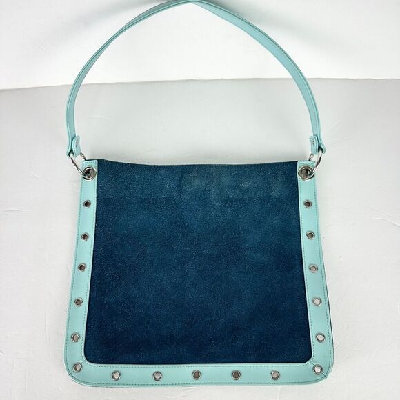Vintage Y2K Old Navy Suede Leather Purse Blue Teal 11"x9.75" - Picture 1 of 8